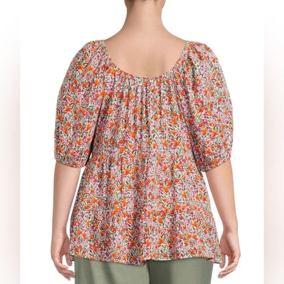 Women's Plus Size Puff‎ Sleeve Square Neck Babydoll fall Top - Picture 3 of 10